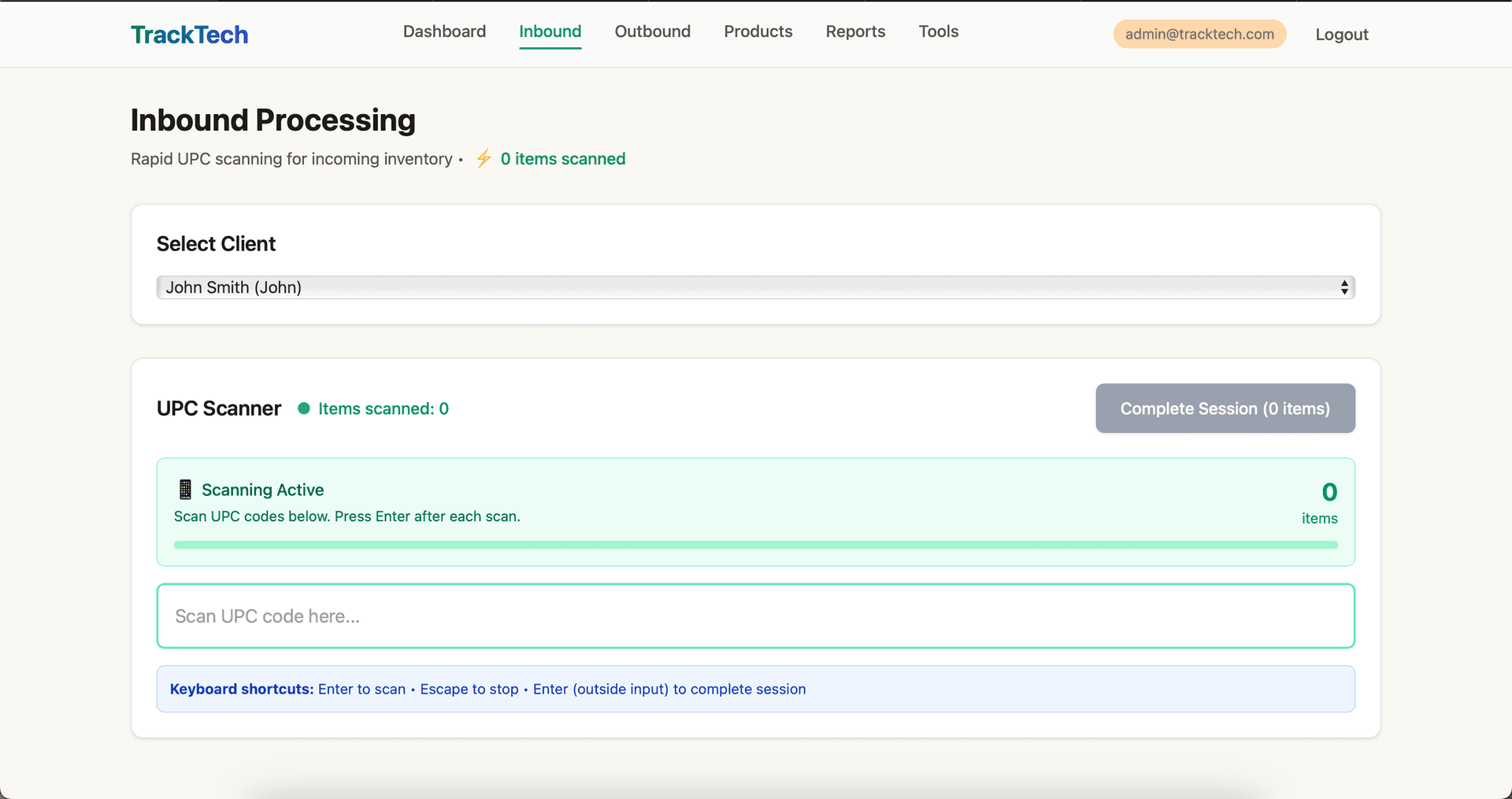 TrackTech Inbound Scanning Interface