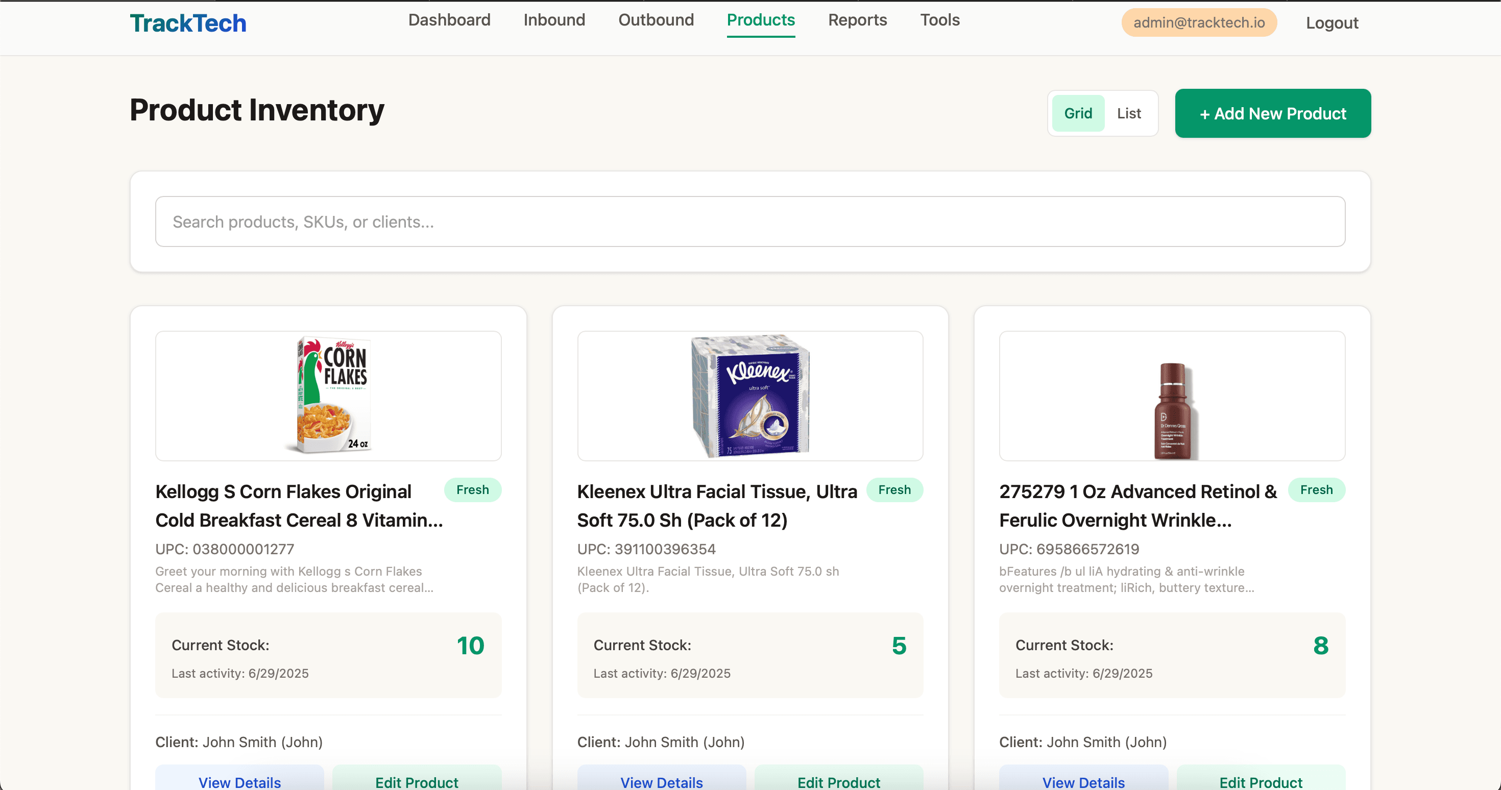 TrackTech product inventory